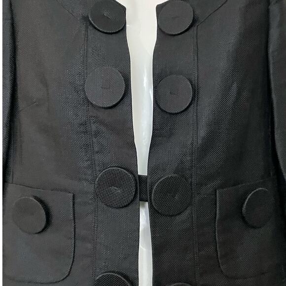 Etcetera Women's Black Designer Linen Blend Lined Blazer Oversized Buttons SZ 10 - Picture 3 of 13